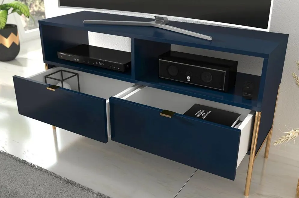 Szafka RTV POLKA granatowa z szufladami | MIRAT. styl GLAMOUR kolekcja POLKA