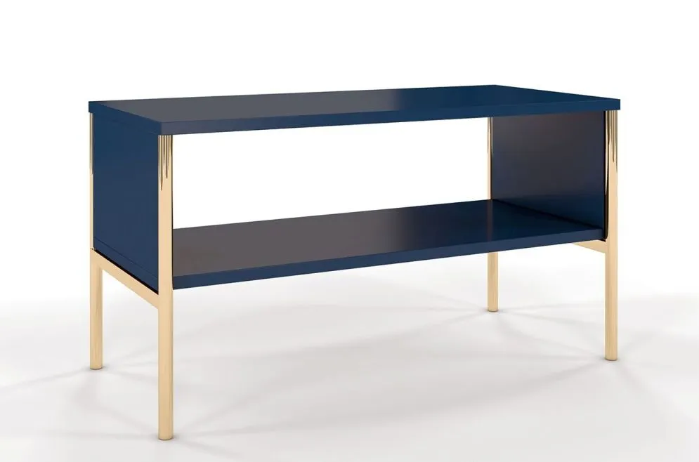 Ława POLKA granatowa ze złotymi nogami | MIRAT. w stylu GLAMOUR kolekcja POLKA