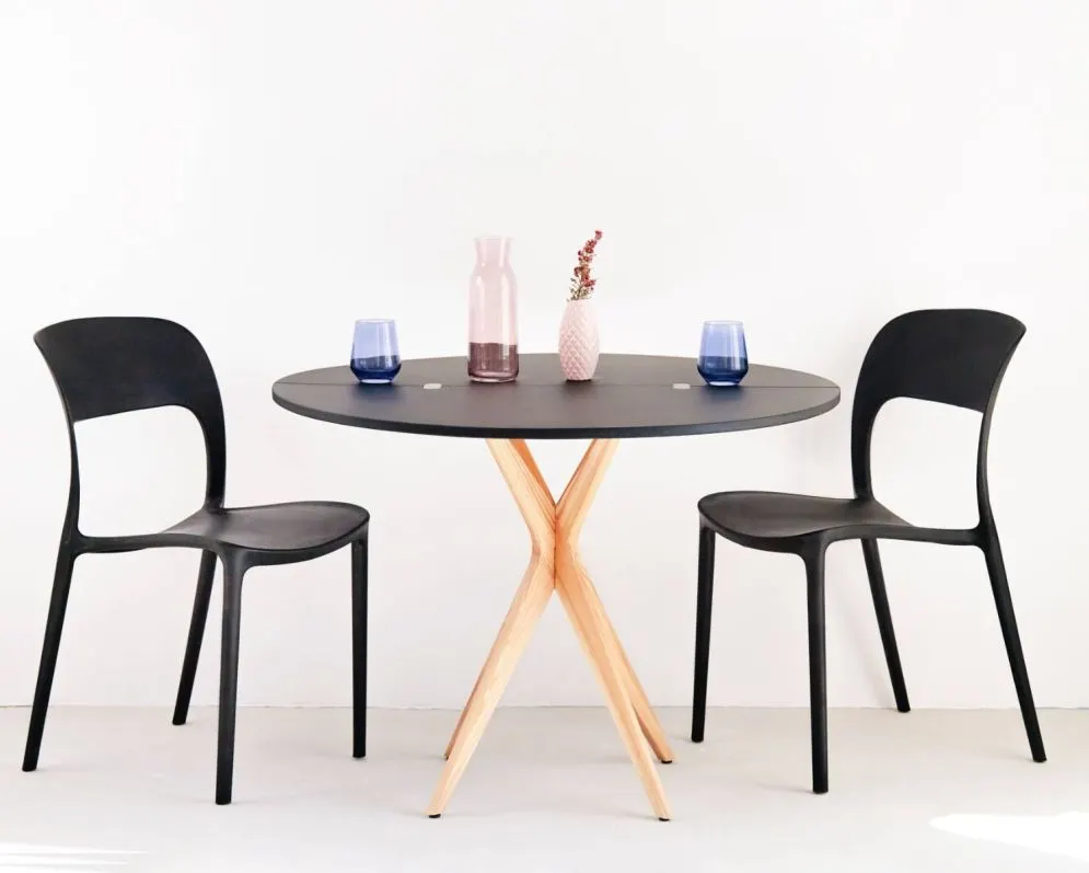 Stół półokrągły CUTTI 90x90 rozkładany czarny/dąb I sklep meblowy MIRAT. styl PASTELE