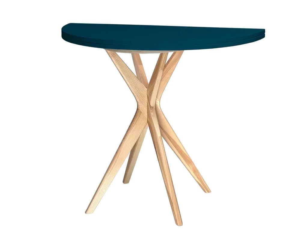 Stół półokrągły CUTTI 90x90 rozkładany petrol blue/dąb I sklep meblowy MIRAT. styl PASTELE