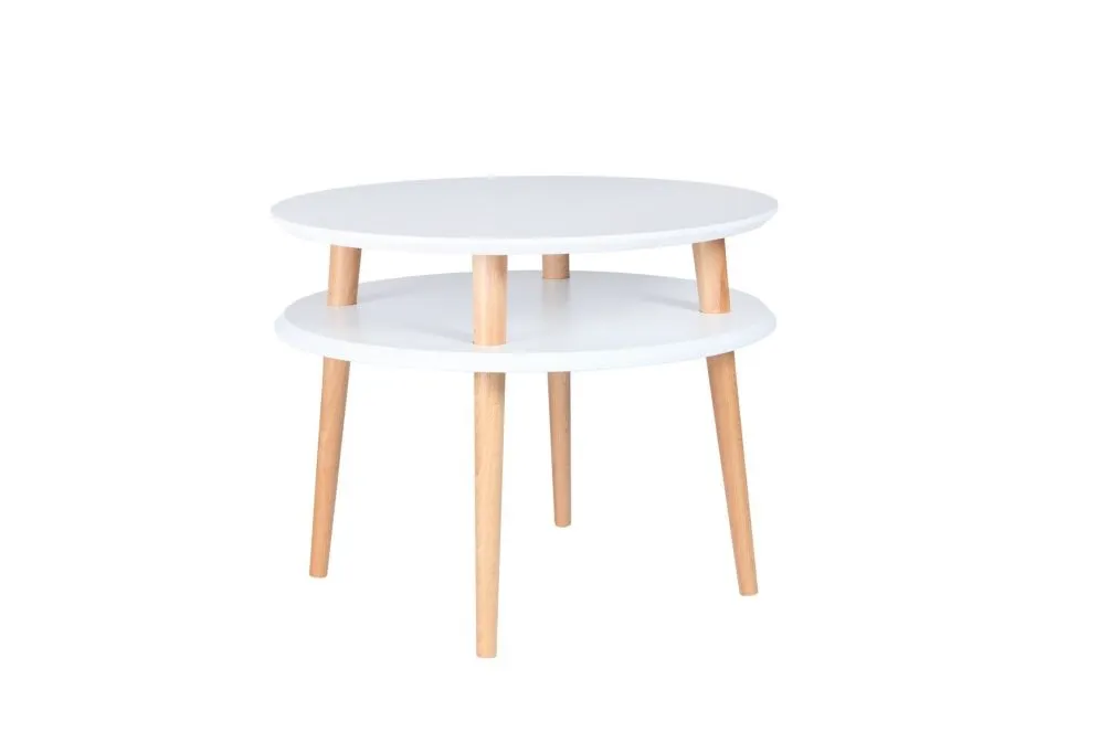 Stolik kawowy UFO MEDIUM biały na bukowych nogach | MIRAT. w stylu SKANDYNAWSKI kolekcja