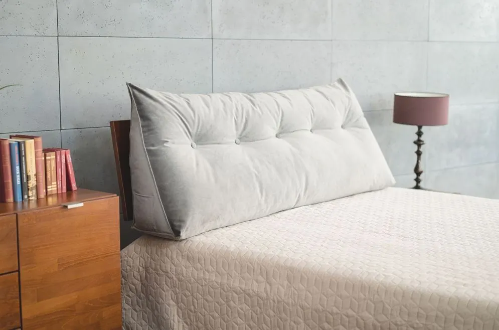 Poduszka zagłówek PILLOW CHIC VELVET 180 szara pikowana | MIRAT.