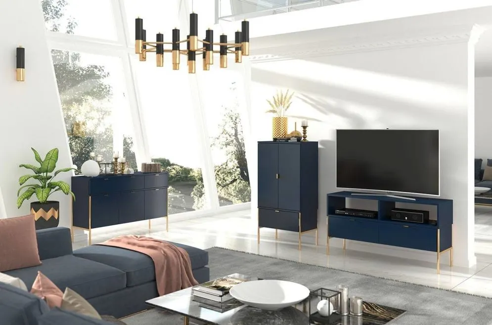 Komoda POLKA granatowa wysoka z szufladą | MIRAT. styl GLAMOUR kolekcja POLKA