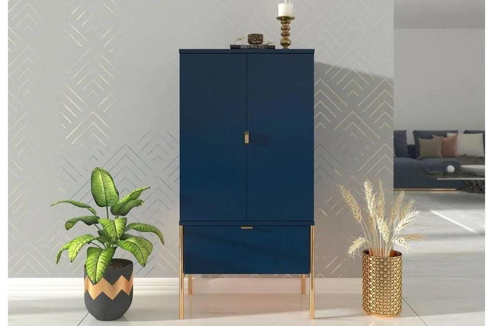 Komoda POLKA granatowa wysoka z szufladą | MIRAT. styl GLAMOUR kolekcja POLKA
