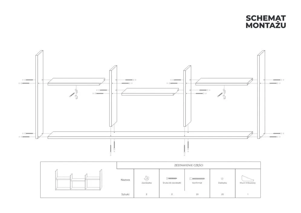 Półka ALESIA 5 dąb sonoma wisząca do salonu | MIRAT. styl LOFT