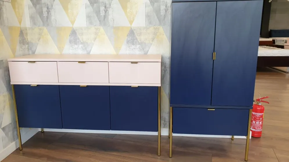 Komoda POLKA granatowa wysoka z szufladą | MIRAT. styl GLAMOUR kolekcja POLKA