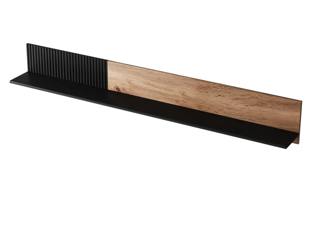 Półka RANDOM P-2 dąb/czarna do salonu wisząca | MIRAT. styl LOFT kolekcja RANDOM