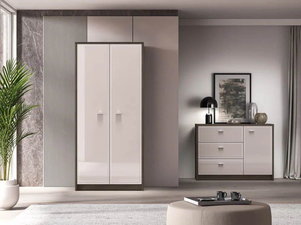 Szafa dwudrzwiowa ALMA 2D 89cm dąb windmill/kaszmirowa połysk z drążkiem I sklep meblowy MIRAT.  kolekcja ALMA