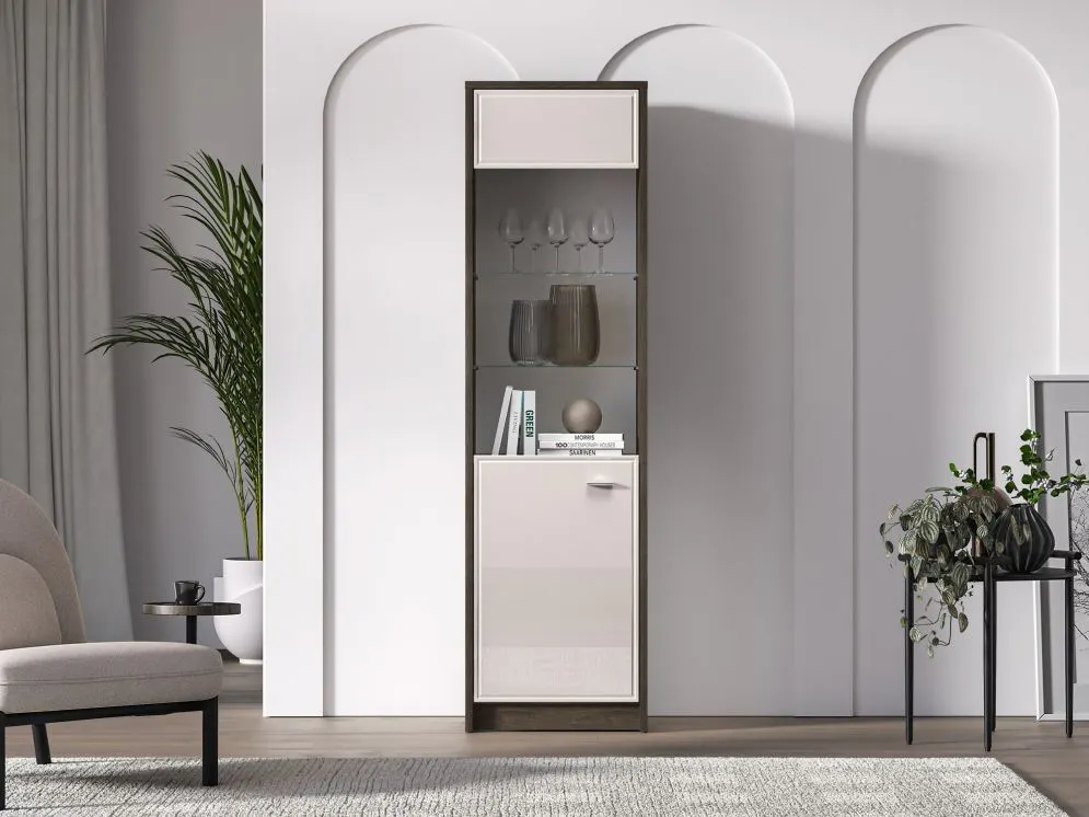 Witryna do salonu ALMA 1D L/P 55cm dąb windmill/kaszmirowa połysk I sklep meblowy MIRAT.  kolekcja ALMA