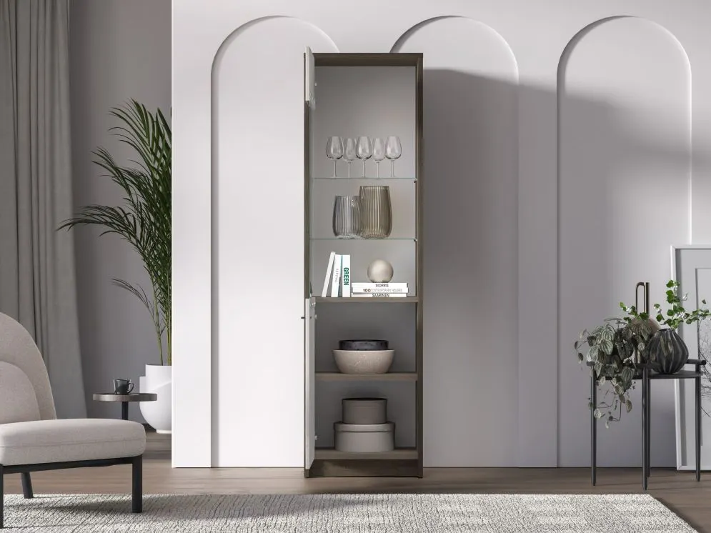 Witryna do salonu ALMA 1D L/P 55cm dąb windmill/kaszmirowa połysk I sklep meblowy MIRAT.  kolekcja ALMA