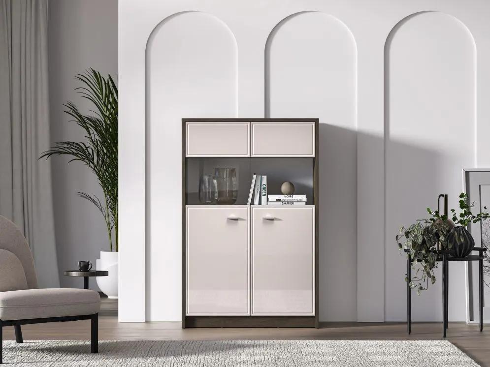 Witryna niska ALMA 2D 92cm dąb windmill/kaszmirowa połysk do salonu I sklep meblowy MIRAT.  kolekcja ALMA