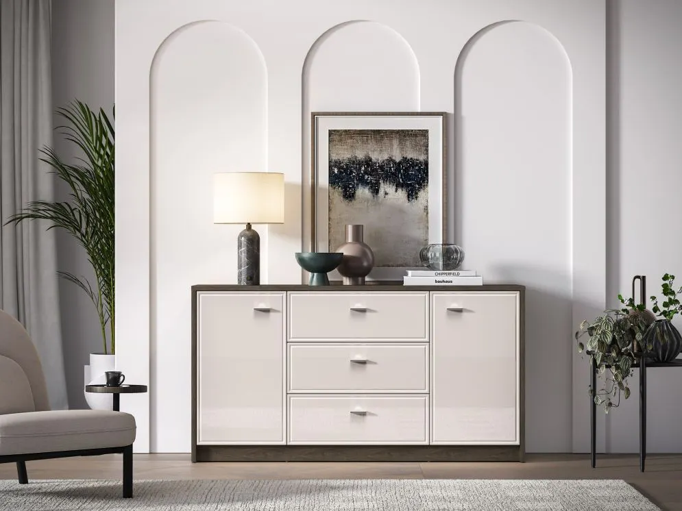 Komoda ALMA 2D3S 160cm dąb windmill/kaszmirowa połysk szeroka I sklep meblowy MIRAT. kolekcja ALMA