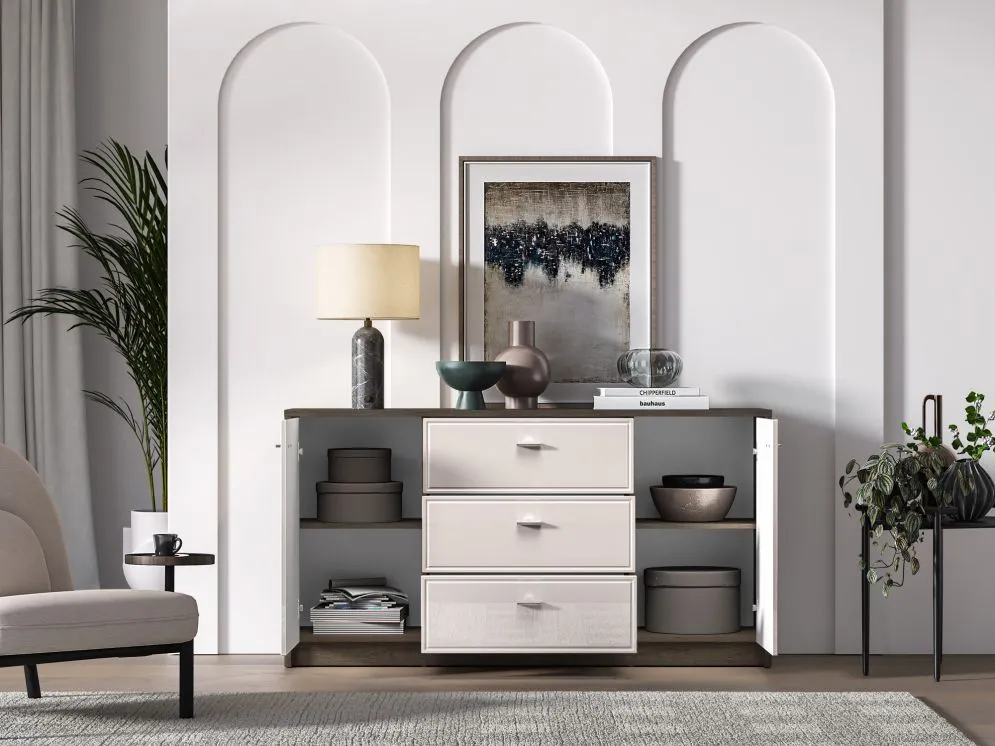 Komoda ALMA 2D3S 160cm dąb windmill/kaszmirowa połysk szeroka I sklep meblowy MIRAT. kolekcja ALMA