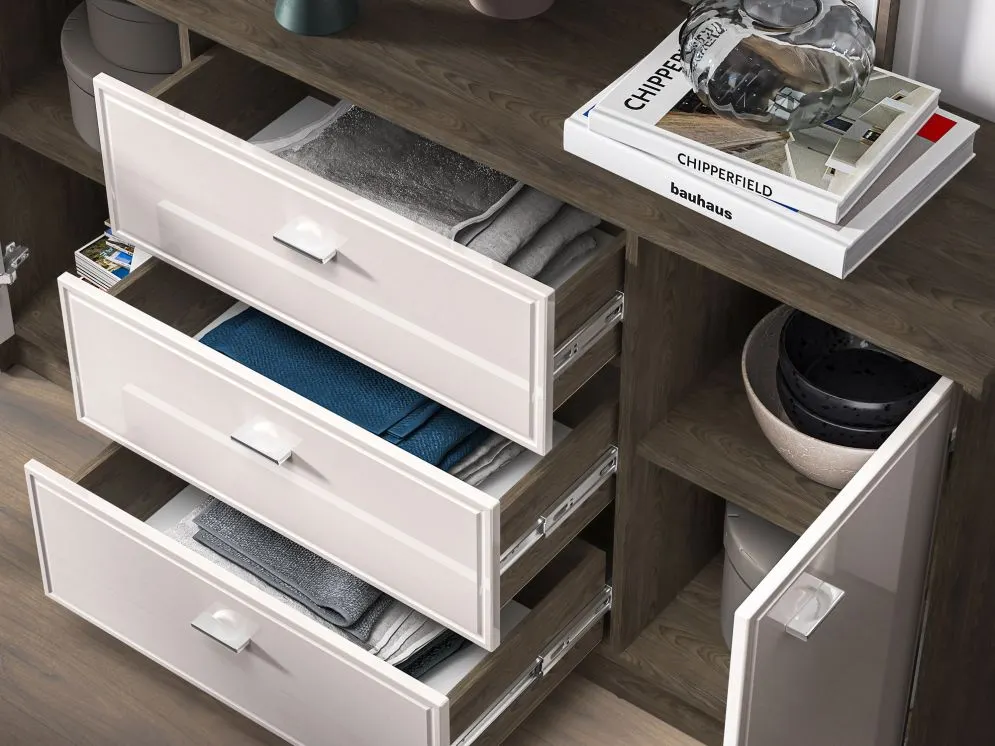 Komoda ALMA 2D3S 160cm dąb windmill/kaszmirowa połysk szeroka I sklep meblowy MIRAT. kolekcja ALMA