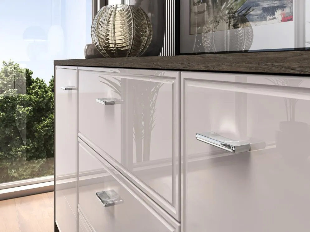 Komoda ALMA 2D3S 160cm dąb windmill/kaszmirowa połysk szeroka I sklep meblowy MIRAT. kolekcja ALMA