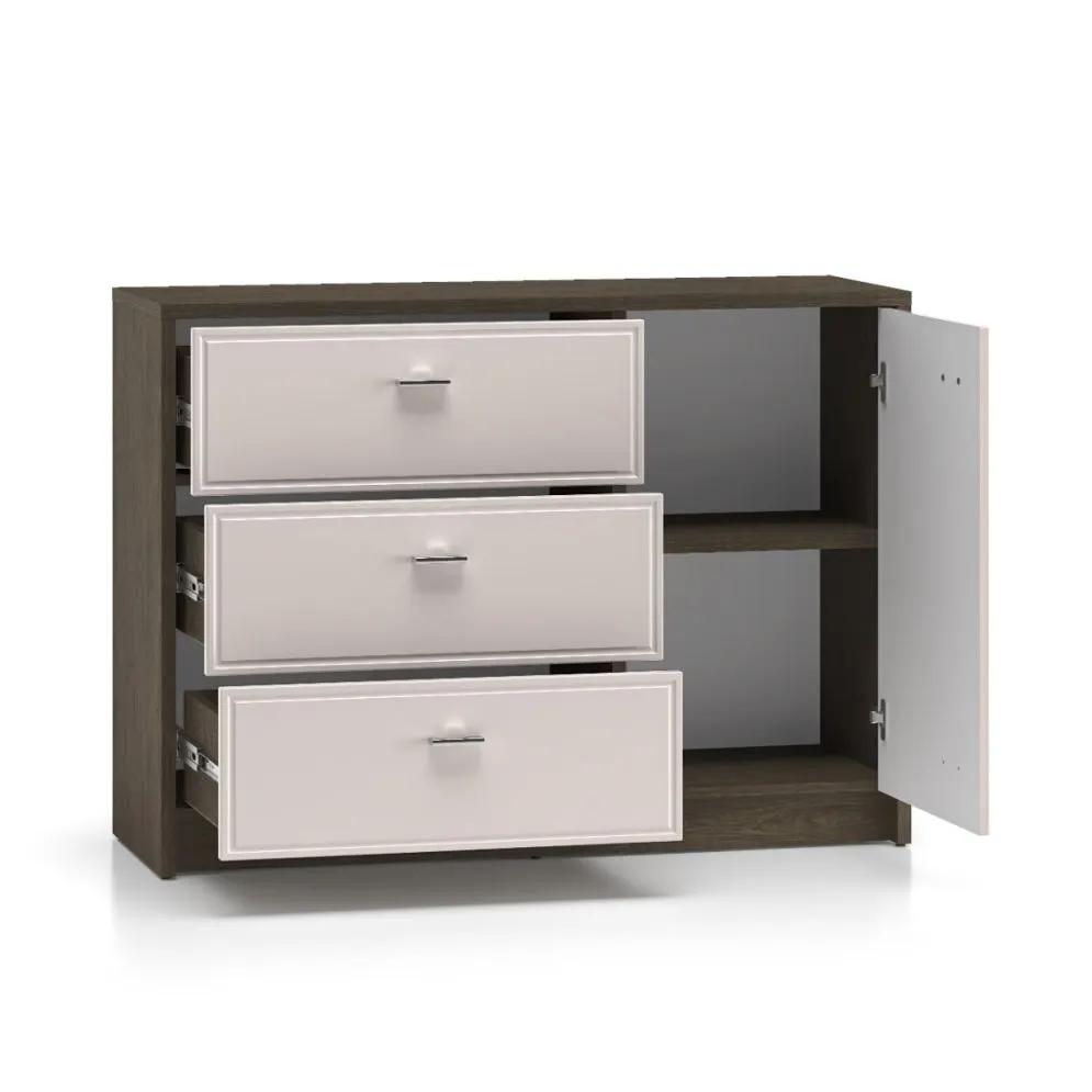 Komoda ALMA 1D3S 117cm dąb windmill/kaszmirowa połysk z szufladami I sklep meblowy MIRAT. kolekcja ALMA