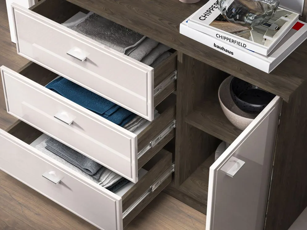 Komoda ALMA 1D3S 117cm dąb windmill/kaszmirowa połysk z szufladami I sklep meblowy MIRAT. kolekcja ALMA