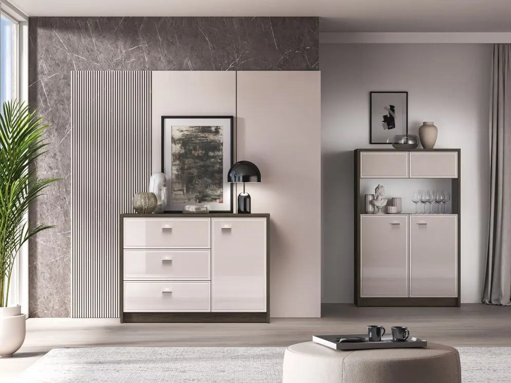 Komoda ALMA 1D3S 117cm dąb windmill/kaszmirowa połysk z szufladami I sklep meblowy MIRAT. kolekcja ALMA