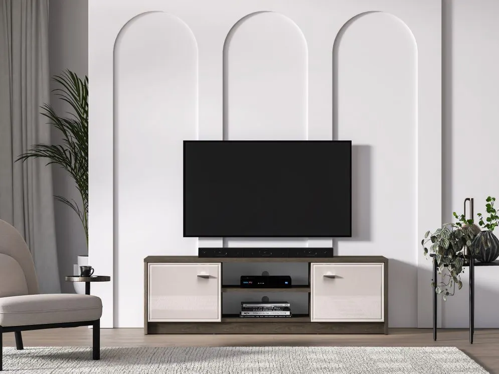 Szafka RTV ALMA 2D 160cm dąbwindmill/kaszmirowa połysk z półką I sklep meblowy MIRAT.  kolekcja ALMA