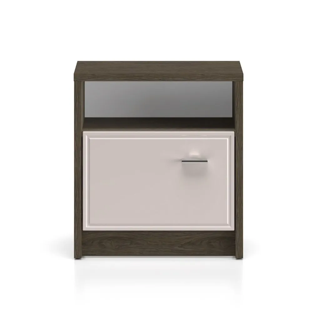 Szafka nocna ALMA 1D dąb windmill/kaszmirowa połysk z półką I sklep meblowy MIRAT. kolekcja ALMA