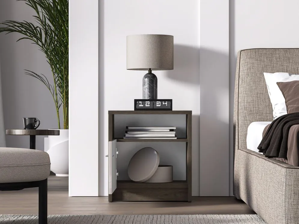 Szafka nocna ALMA 1D dąb windmill/kaszmirowa połysk z półką I sklep meblowy MIRAT. kolekcja ALMA