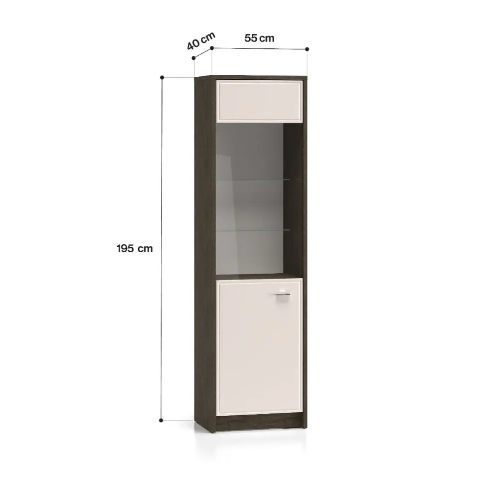 Witryna do salonu ALMA 1D L/P 55cm dąb windmill/kaszmirowa połysk I sklep meblowy MIRAT.  kolekcja ALMA