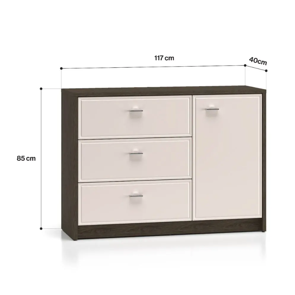 Komoda ALMA 1D3S 117cm dąb windmill/kaszmirowa połysk z szufladami I sklep meblowy MIRAT. kolekcja ALMA