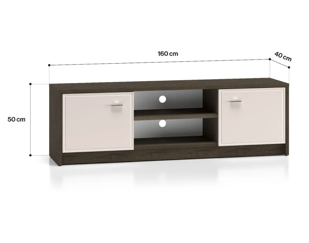 Szafka RTV ALMA 2D 160cm dąbwindmill/kaszmirowa połysk z półką I sklep meblowy MIRAT.  kolekcja ALMA
