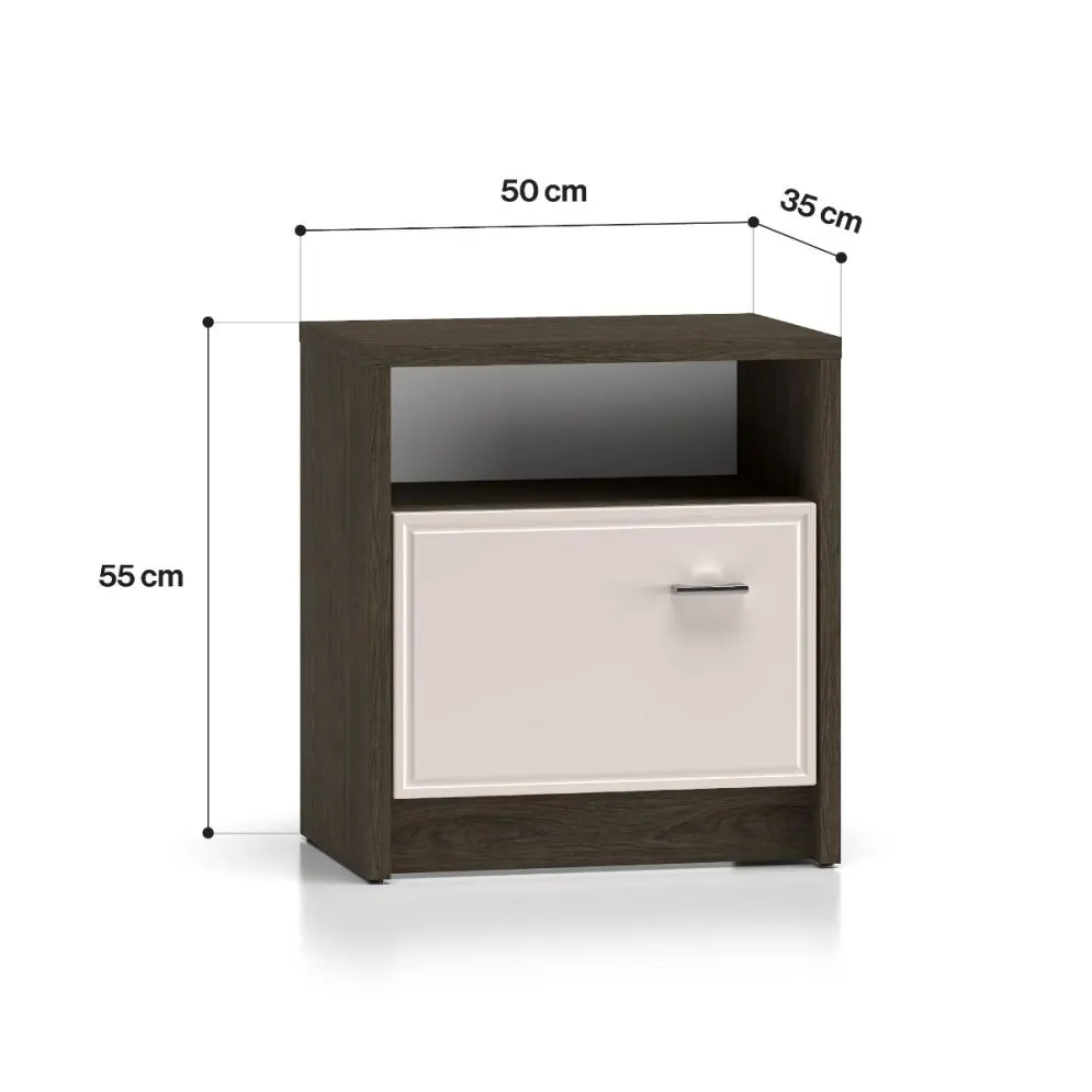 Szafka nocna ALMA 1D dąb windmill/kaszmirowa połysk z półką I sklep meblowy MIRAT. kolekcja ALMA