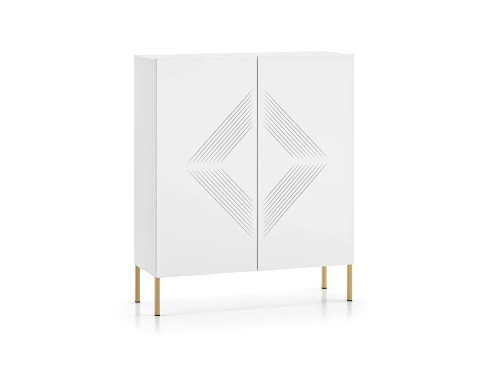 Komoda wysoka KLARA 2D biały mat z metalowymi nogami I sklep meblowy MIRAT. styl GLAMOUR