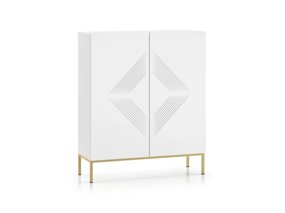 Komoda wysoka KLARA 2D biały mat podstawa z cichym domykiem I sklep meblowy MIRAT. styl GLAMOUR