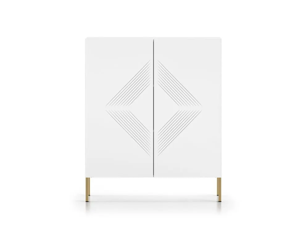 Komoda wysoka KLARA 2D biały mat z metalowymi nogami I sklep meblowy MIRAT. styl GLAMOUR