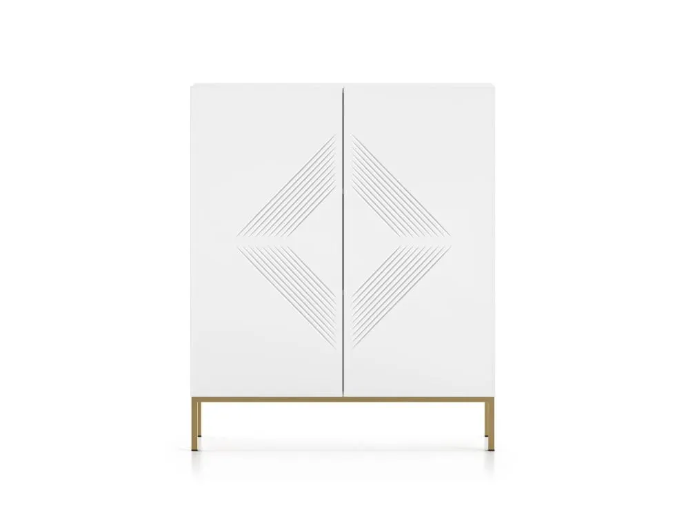 Komoda wysoka KLARA 2D biały mat podstawa z cichym domykiem I sklep meblowy MIRAT. styl GLAMOUR