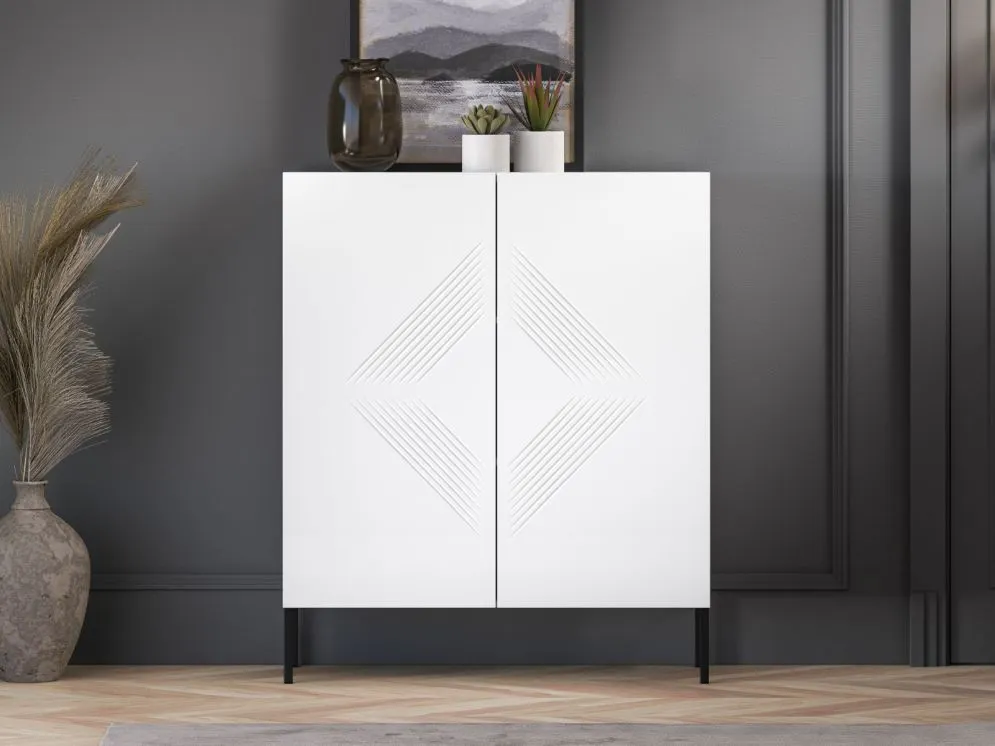 Komoda wysoka KLARA 2D biały mat z metalowymi nogami I sklep meblowy MIRAT. styl GLAMOUR