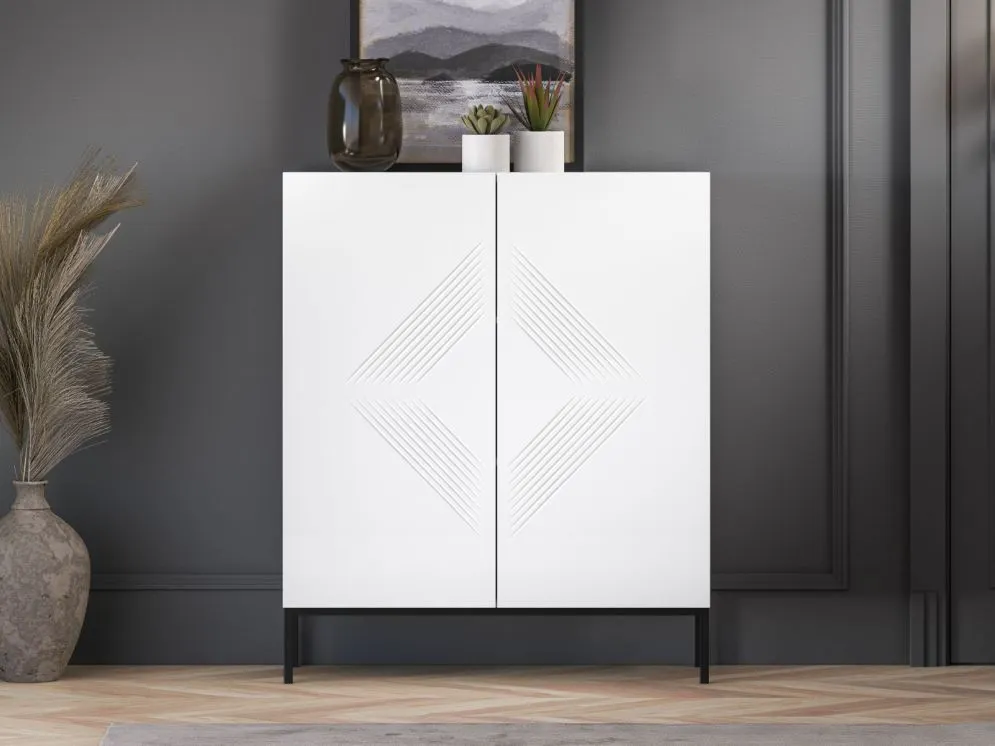 Komoda wysoka KLARA 2D biały mat podstawa z cichym domykiem I sklep meblowy MIRAT. styl GLAMOUR