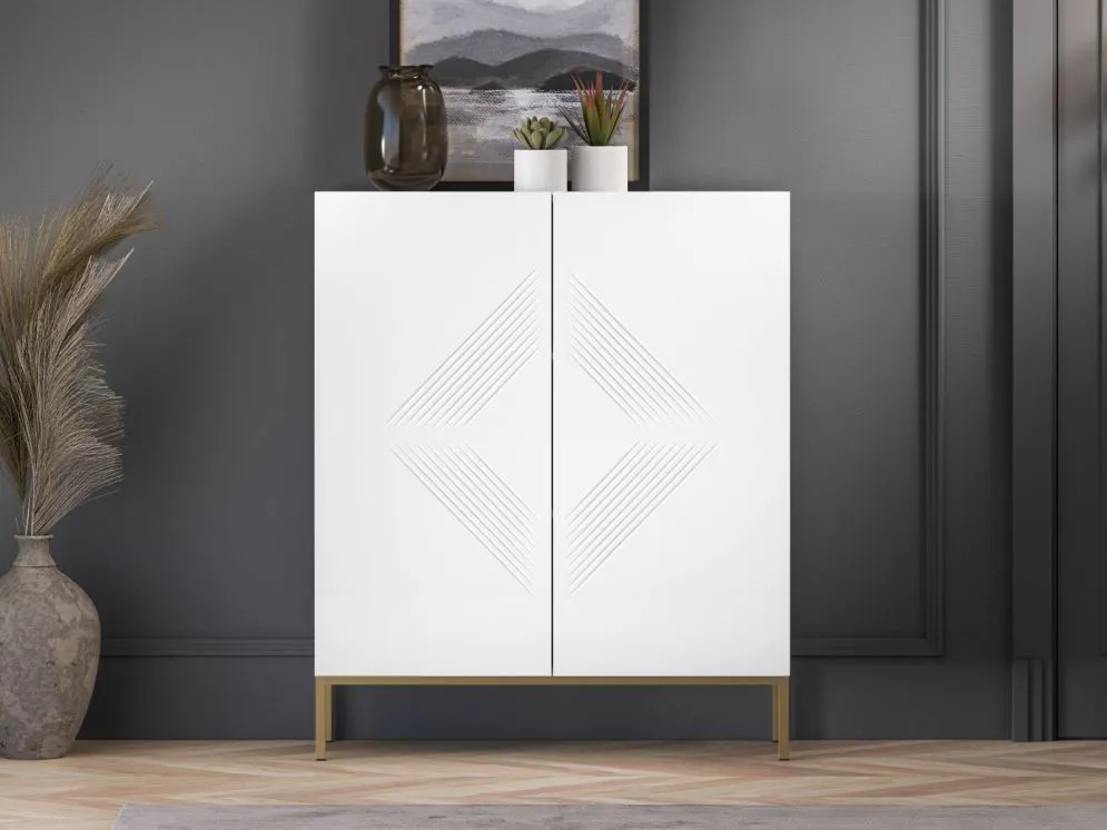 Komoda wysoka KLARA 2D biały mat podstawa z cichym domykiem I sklep meblowy MIRAT. styl GLAMOUR