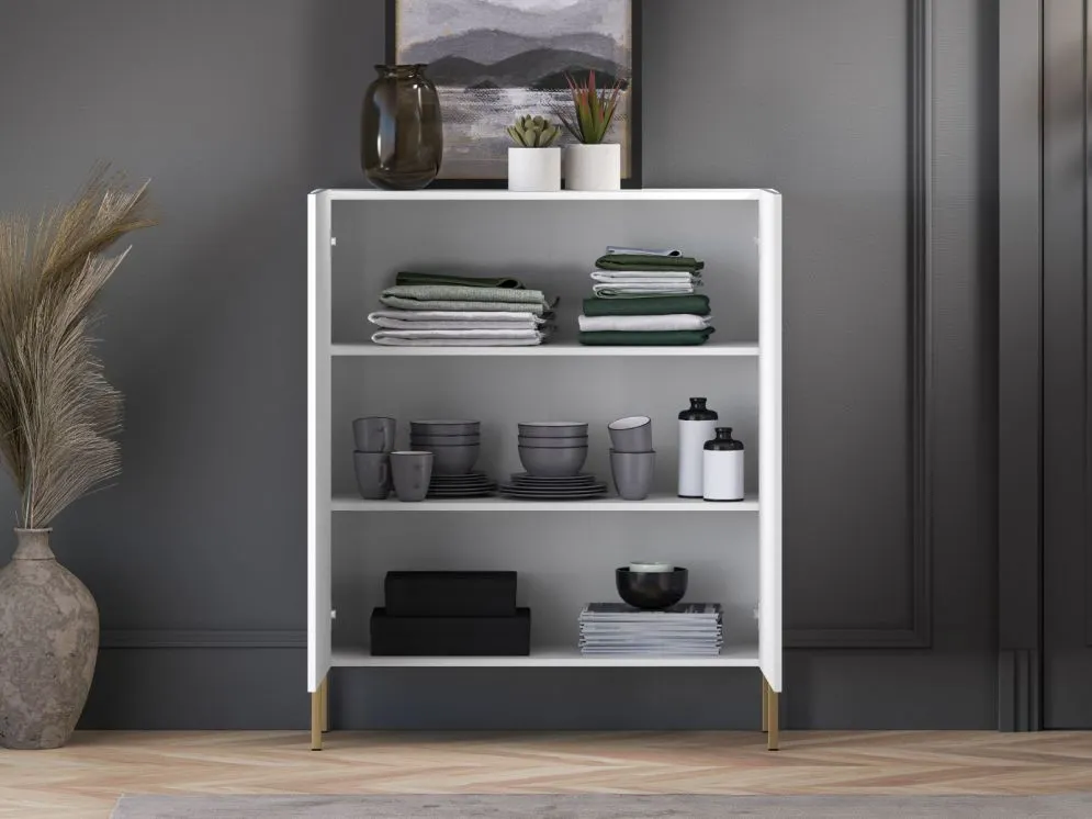 Komoda wysoka KLARA 2D biały mat z metalowymi nogami I sklep meblowy MIRAT. styl GLAMOUR