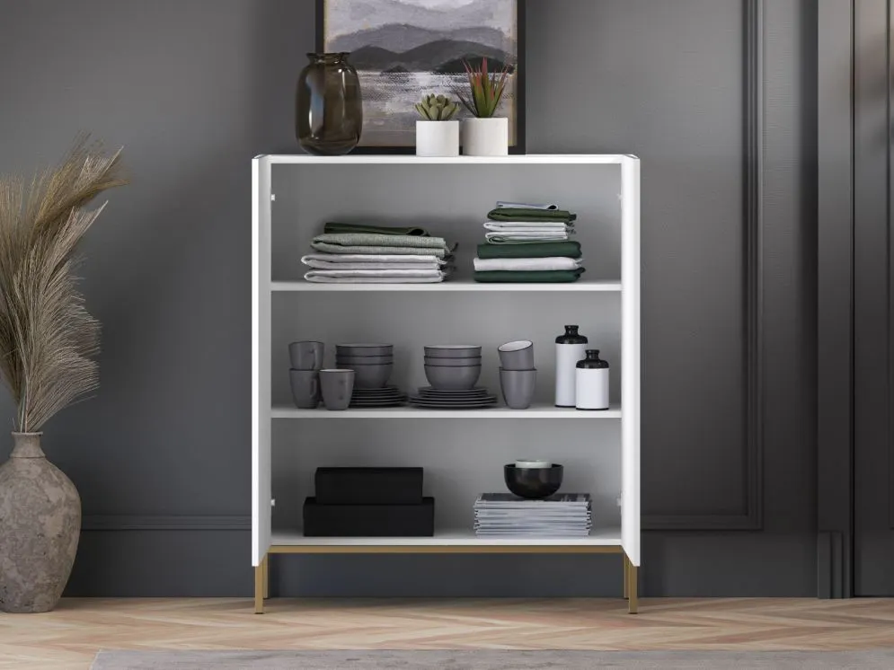 Komoda wysoka KLARA 2D biały mat podstawa z cichym domykiem I sklep meblowy MIRAT. styl GLAMOUR