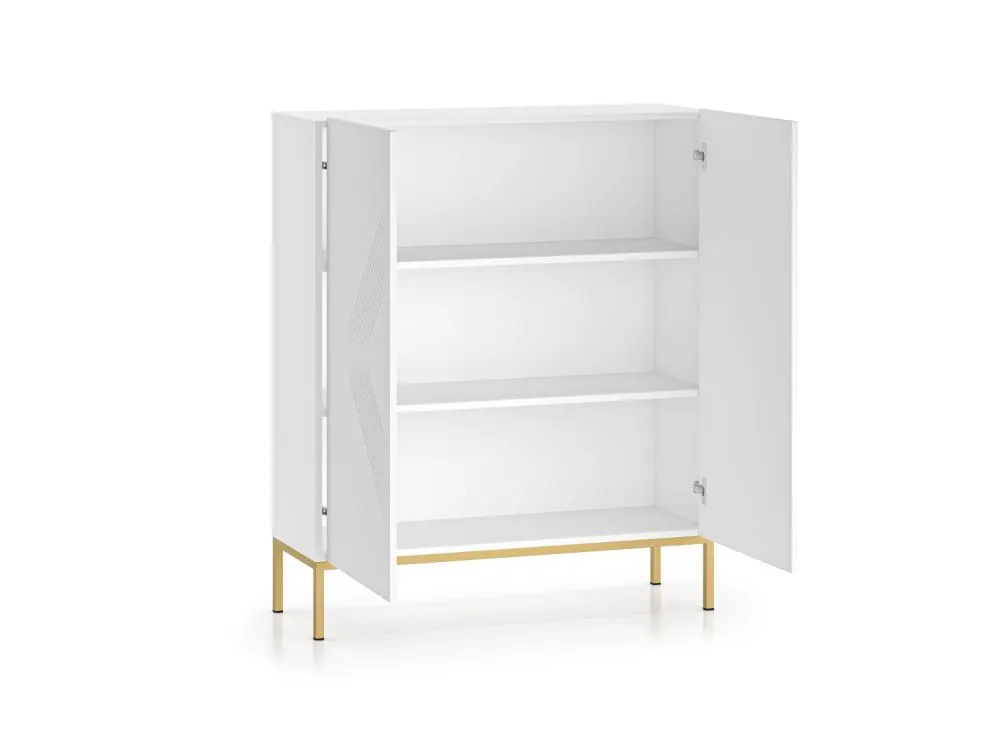 Komoda wysoka KLARA 2D biały mat podstawa z cichym domykiem I sklep meblowy MIRAT. styl GLAMOUR