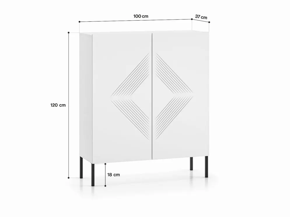 Komoda wysoka KLARA 2D biały mat z metalowymi nogami I sklep meblowy MIRAT. styl GLAMOUR
