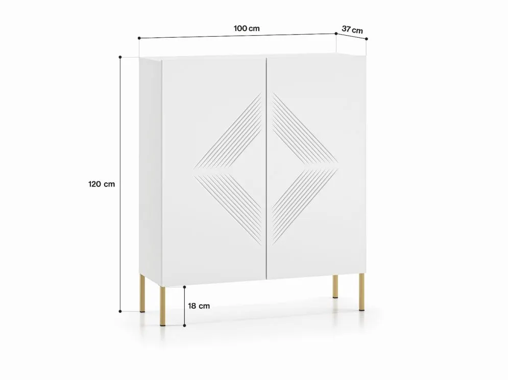 Komoda wysoka KLARA 2D biały mat z metalowymi nogami I sklep meblowy MIRAT. styl GLAMOUR