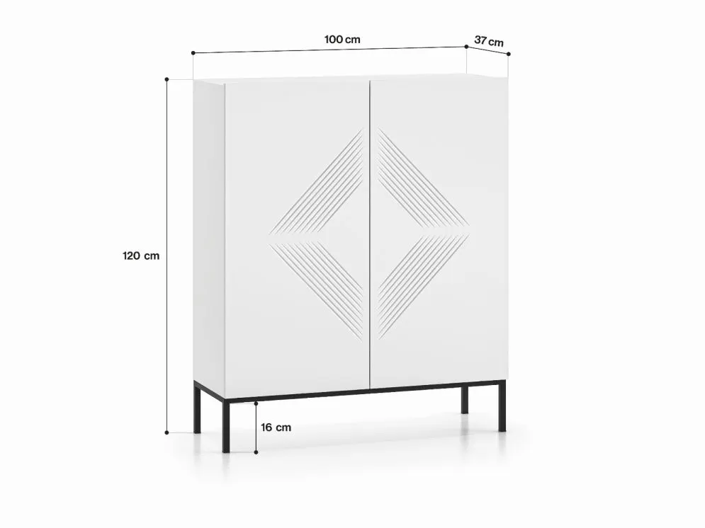 Komoda wysoka KLARA 2D biały mat podstawa z cichym domykiem I sklep meblowy MIRAT. styl GLAMOUR