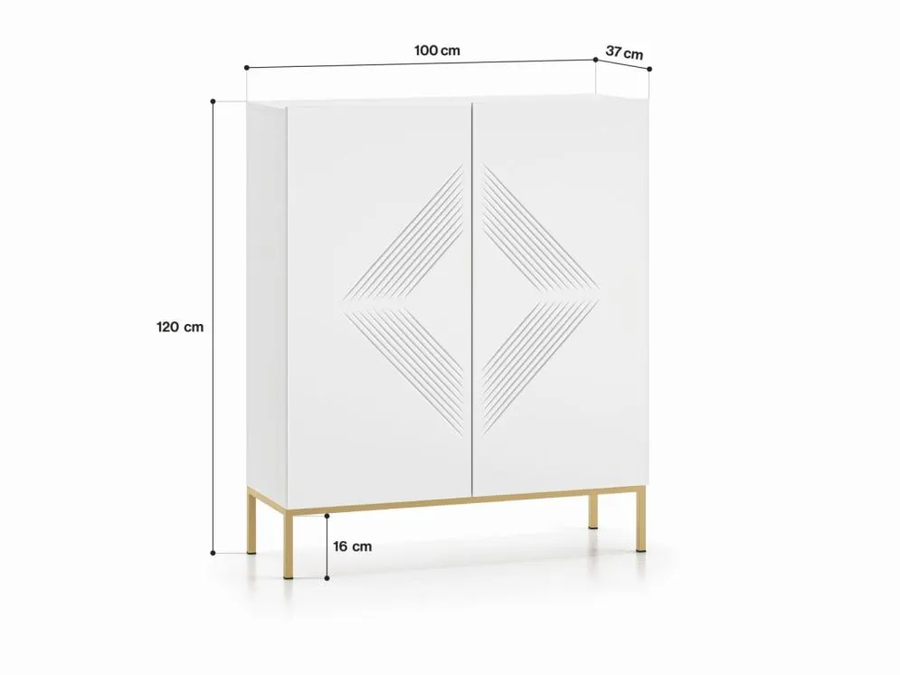 Komoda wysoka KLARA 2D biały mat podstawa z cichym domykiem I sklep meblowy MIRAT. styl GLAMOUR