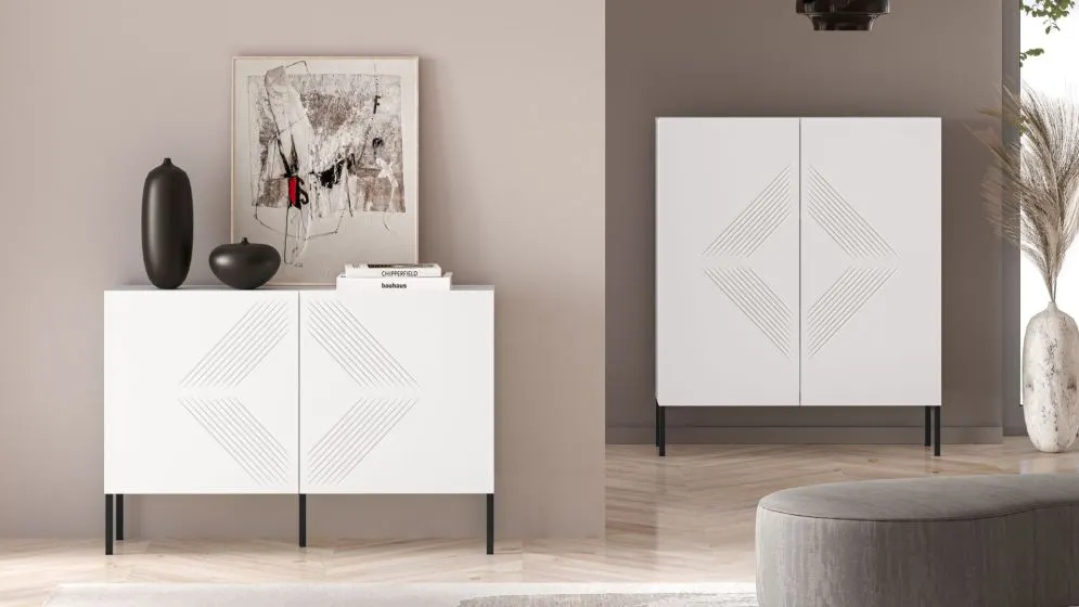 Komoda KLARA 2D biały mat na metalowych nogach I sklep meblowy MIRAT. styl GLAMOUR