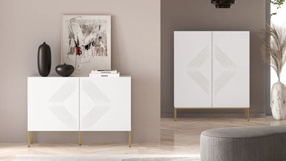 Komoda KLARA 2D biały mat na metalowych nogach I sklep meblowy MIRAT. styl GLAMOUR