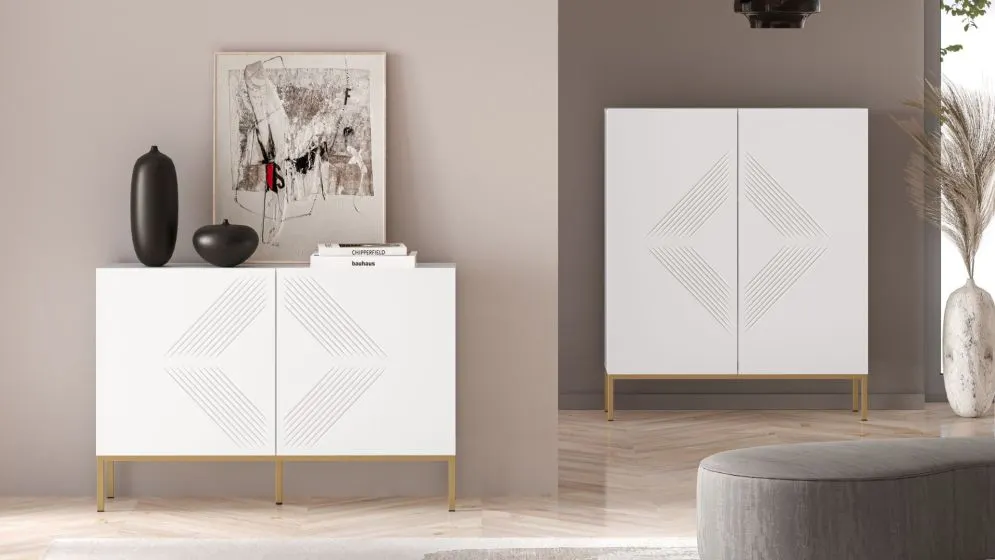Komoda KLARA 2D biały mat z podstawą do sypialni I sklep meblowy MIRAT. styl GLAMOUR