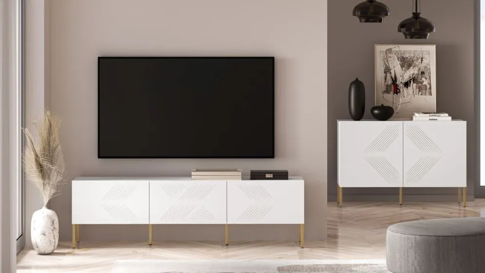 Szafka RTV KLARA biały mat nowoczesna polskiej produkcji I sklep meblowy MIRAT. styl GLAMOUR kolekcja KLARA