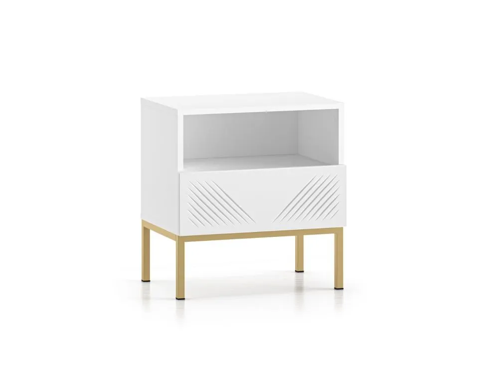 Szafka nocna KLARA biały mat z podstawą do sypialni I sklep meblowy MIRAT. styl GLAMOUR kolekcja KLARA