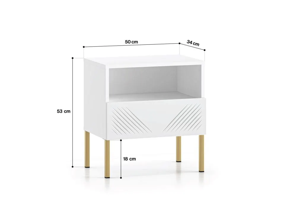 Szafka nocna KLARA biały mat z półką nowoczesna I sklep meblowy MIRAT. styl GLAMOUR