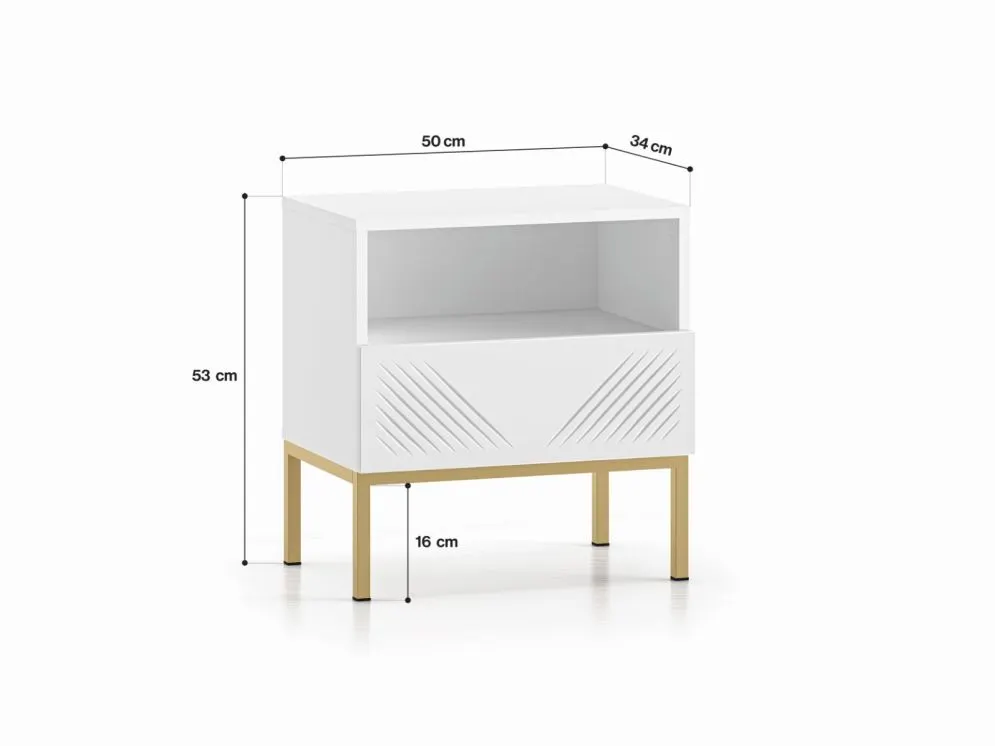 Szafka nocna KLARA biały mat z podstawą do sypialni I sklep meblowy MIRAT. styl GLAMOUR kolekcja KLARA
